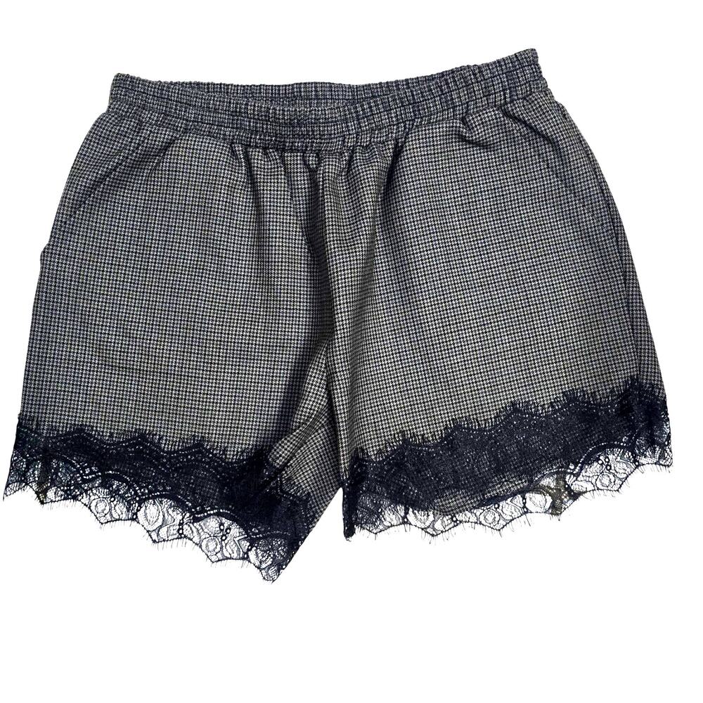 Gold Hawk Gray Brown Houndstooth Lace Trim Shorts Wool Blend S